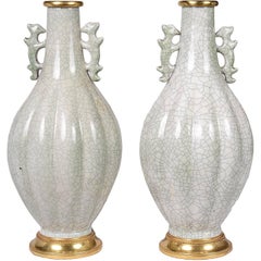 Pair of Chinese 19th Century Crackel Ware Vases