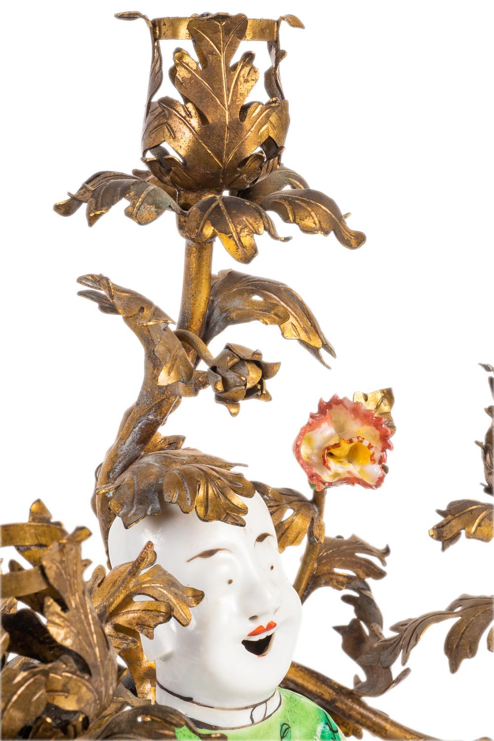 Pair of Chinese 19th Century Porcelain and Ormolu Candelabra 3