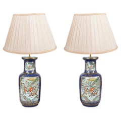 Pair Chinese 19th Century Powder blue porcelain vases / lamps.
