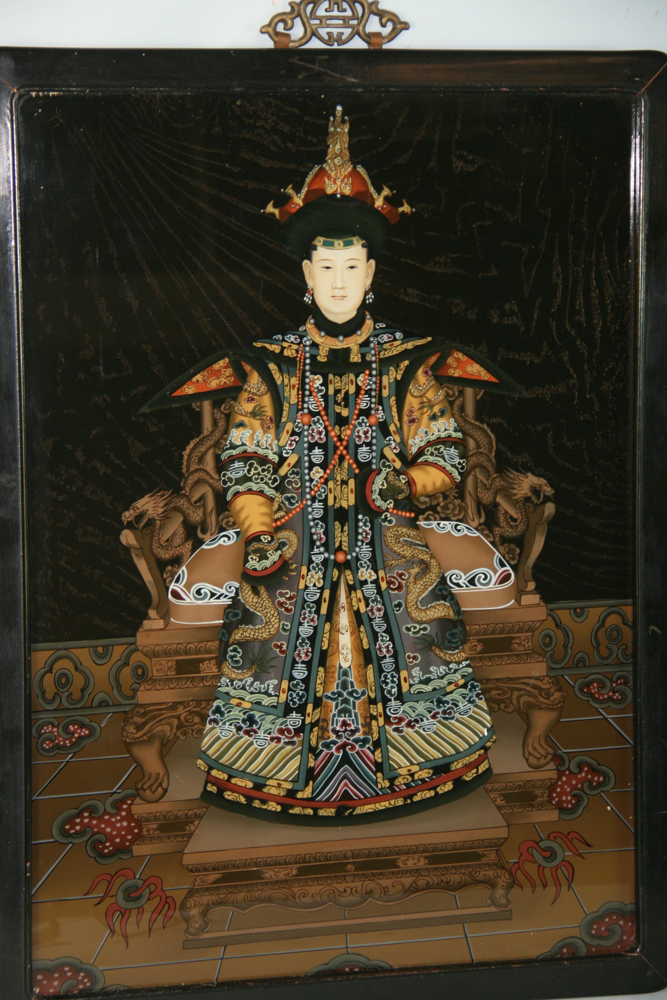 Paar chinesische Ancestor-Reverse-Gemälde auf Glas im Angebot 4