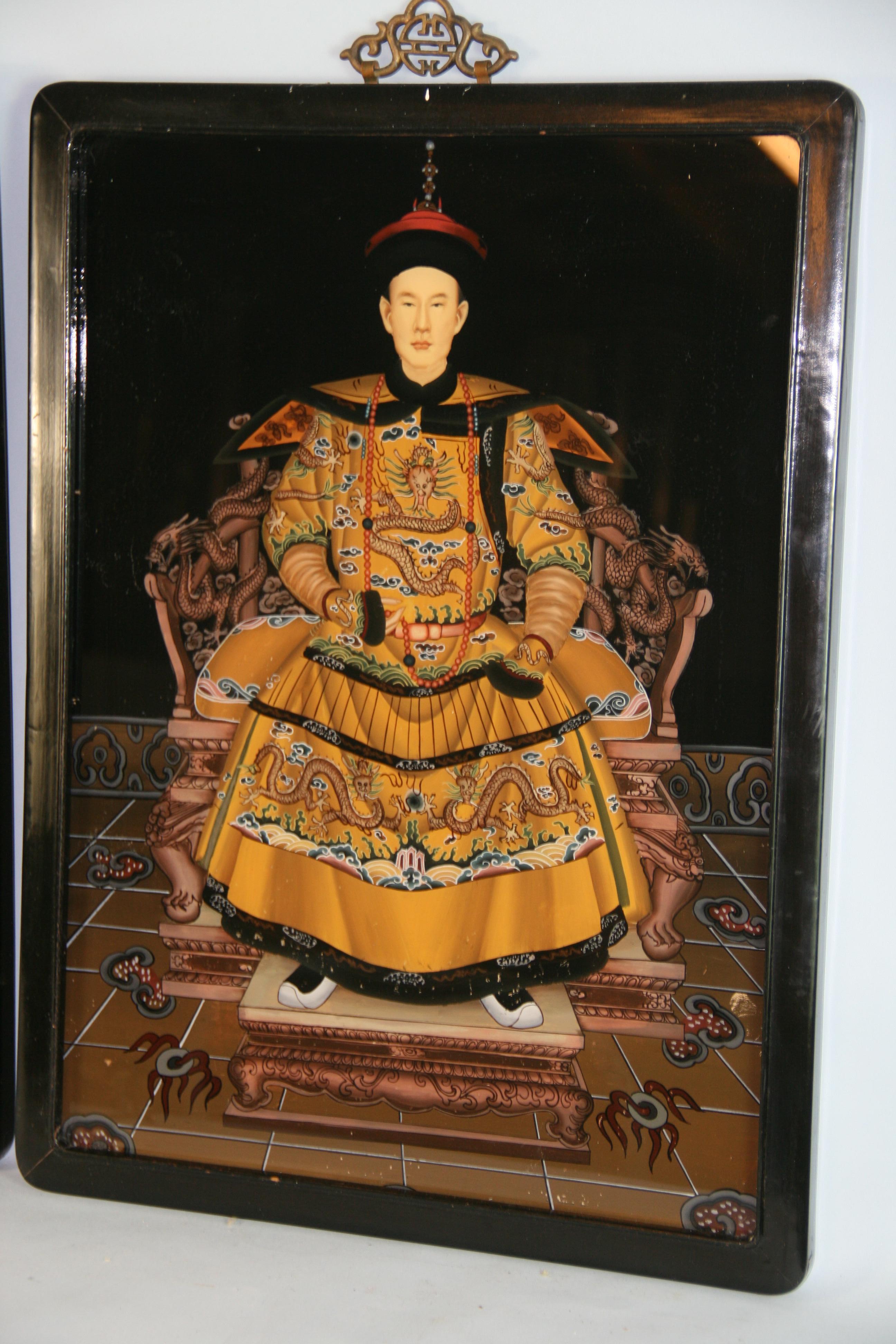 Paar chinesische Ancestor-Reverse-Gemälde auf Glas im Angebot 5