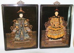 Pair Chinese Ancestor Reverse Paintings on Glass