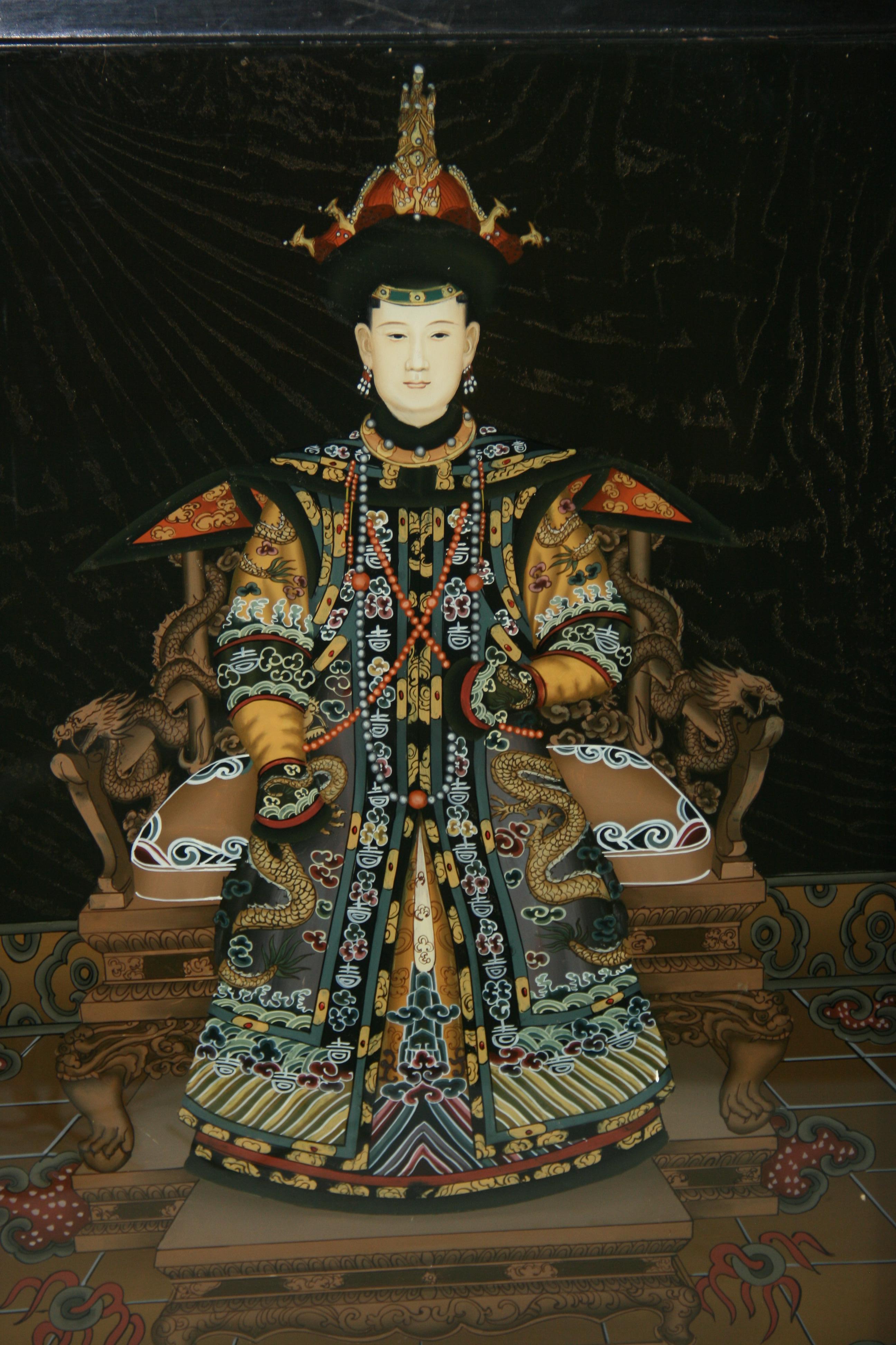 Paar chinesische Ancestor-Reverse-Gemälde auf Glas (Asiatisch) im Angebot