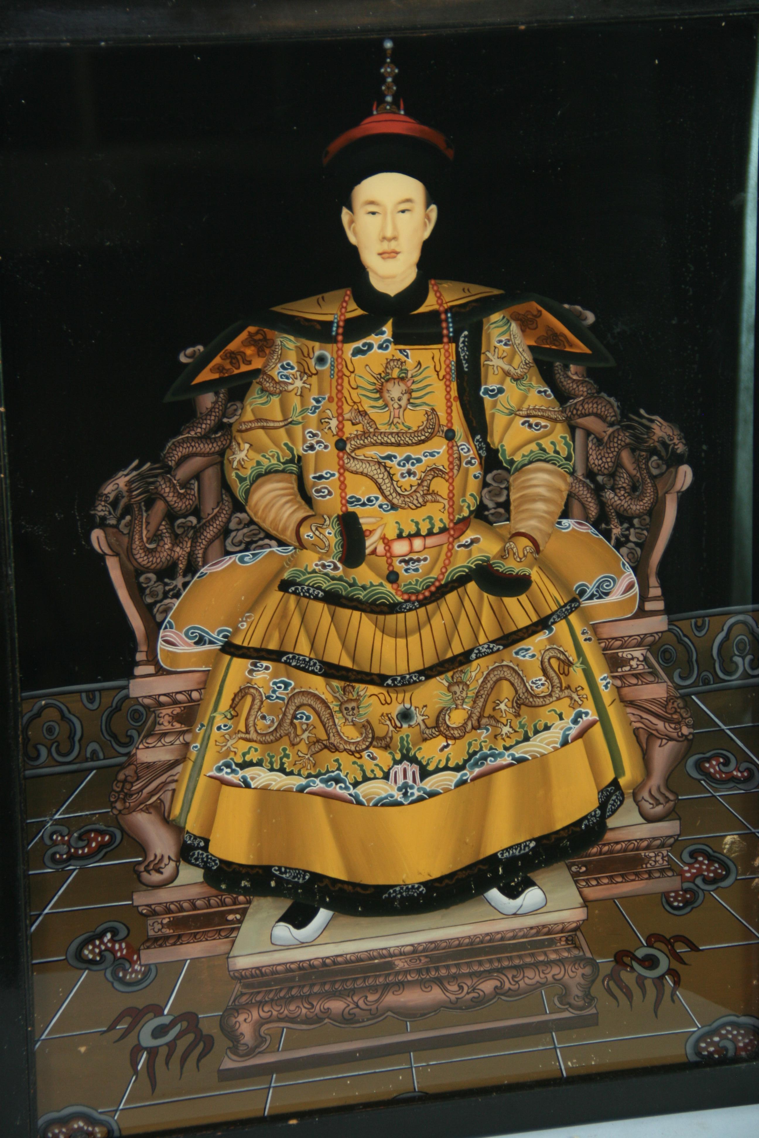 Paar chinesische Ancestor-Reverse-Gemälde auf Glas im Angebot 2