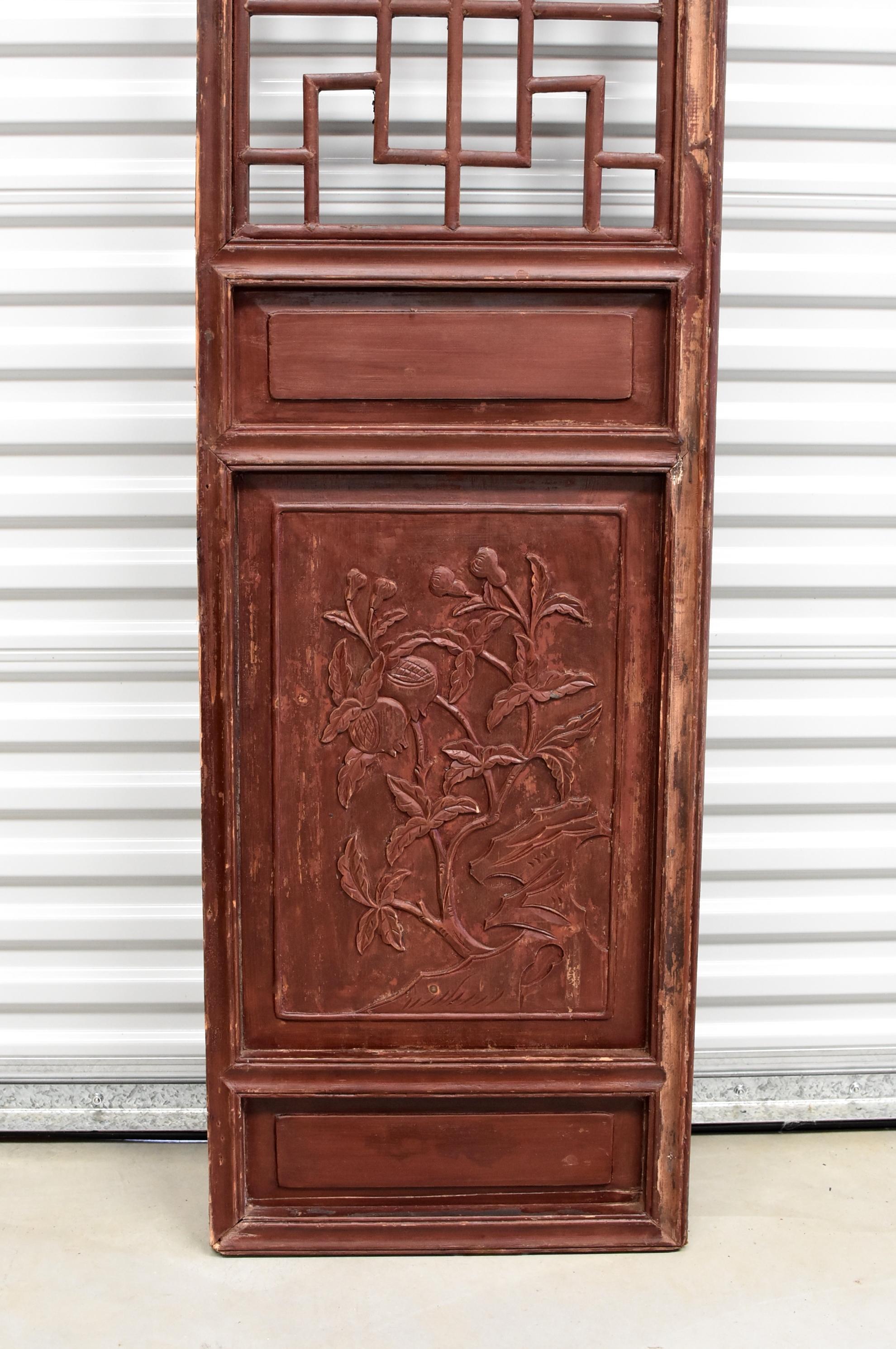 20th Century Pair of Chinese Antique Screens, Doors, Orchids and Pomegranates For Sale