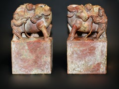 Pair Chinese Antique Stone Statues Bookends Boy and Buffalo