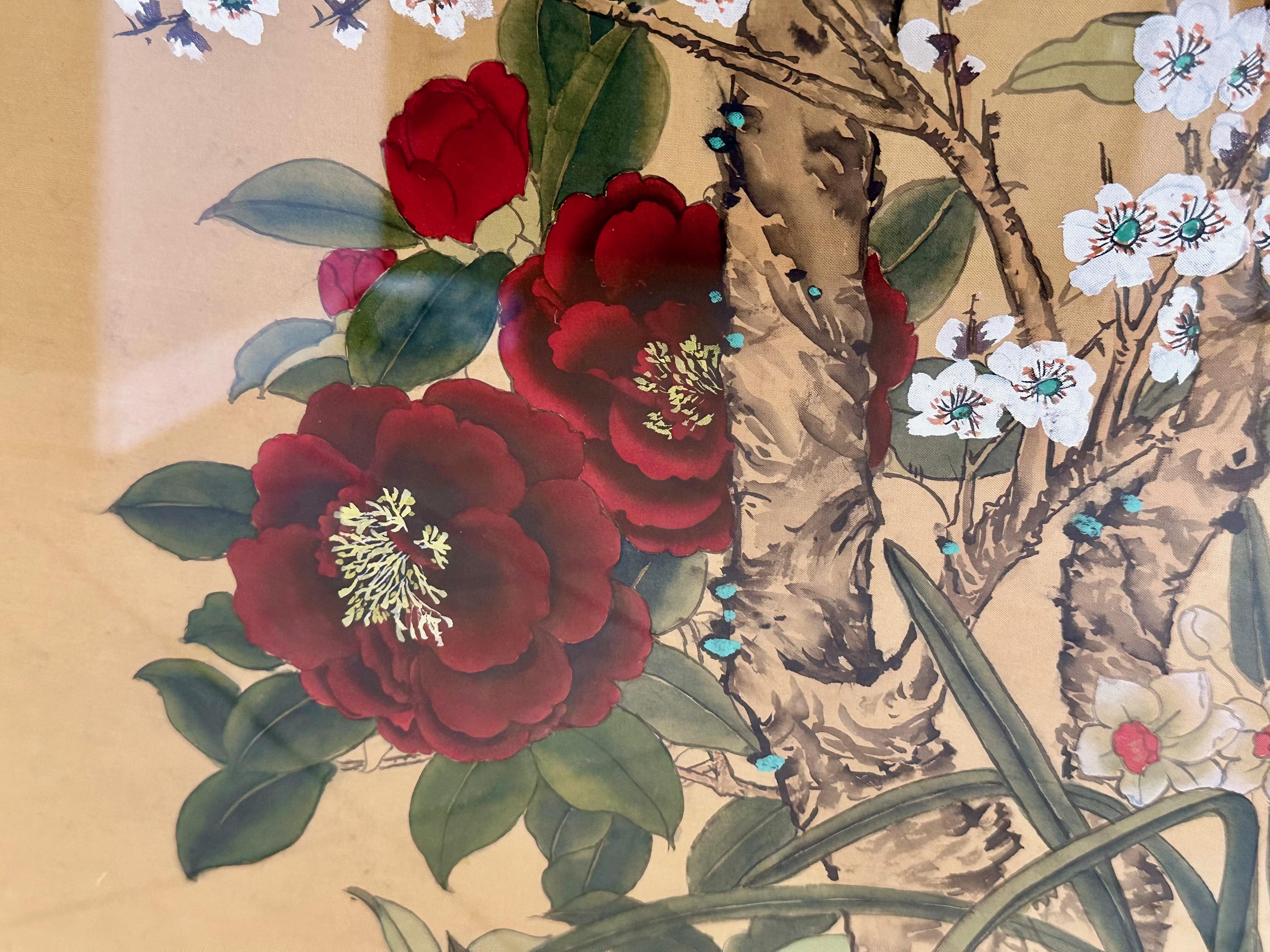 Pair Chinese Asian Silk Watercolor Framed Paintings For Sale 7