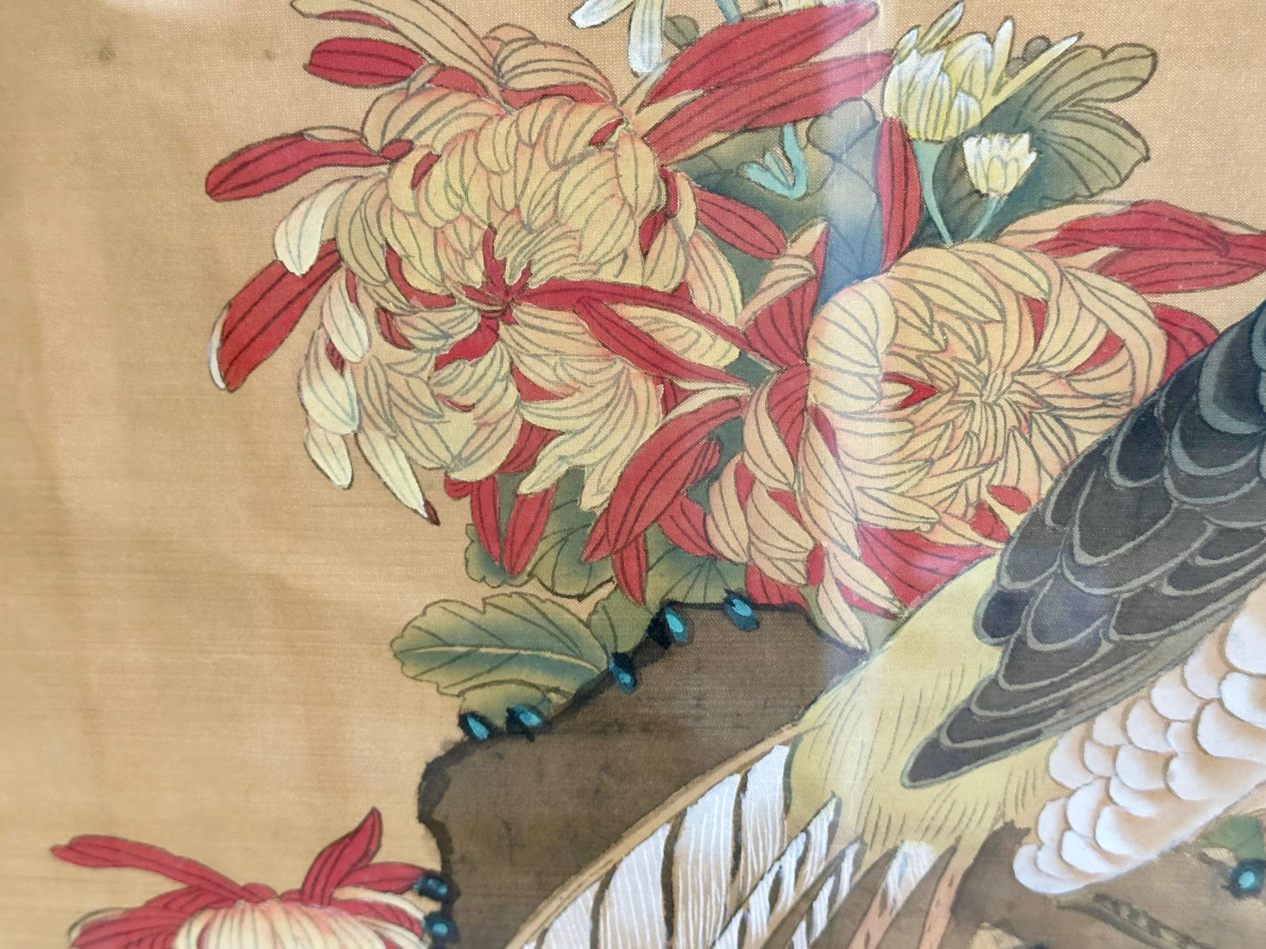 Pair Chinese Asian Silk Watercolor Framed Paintings For Sale 4