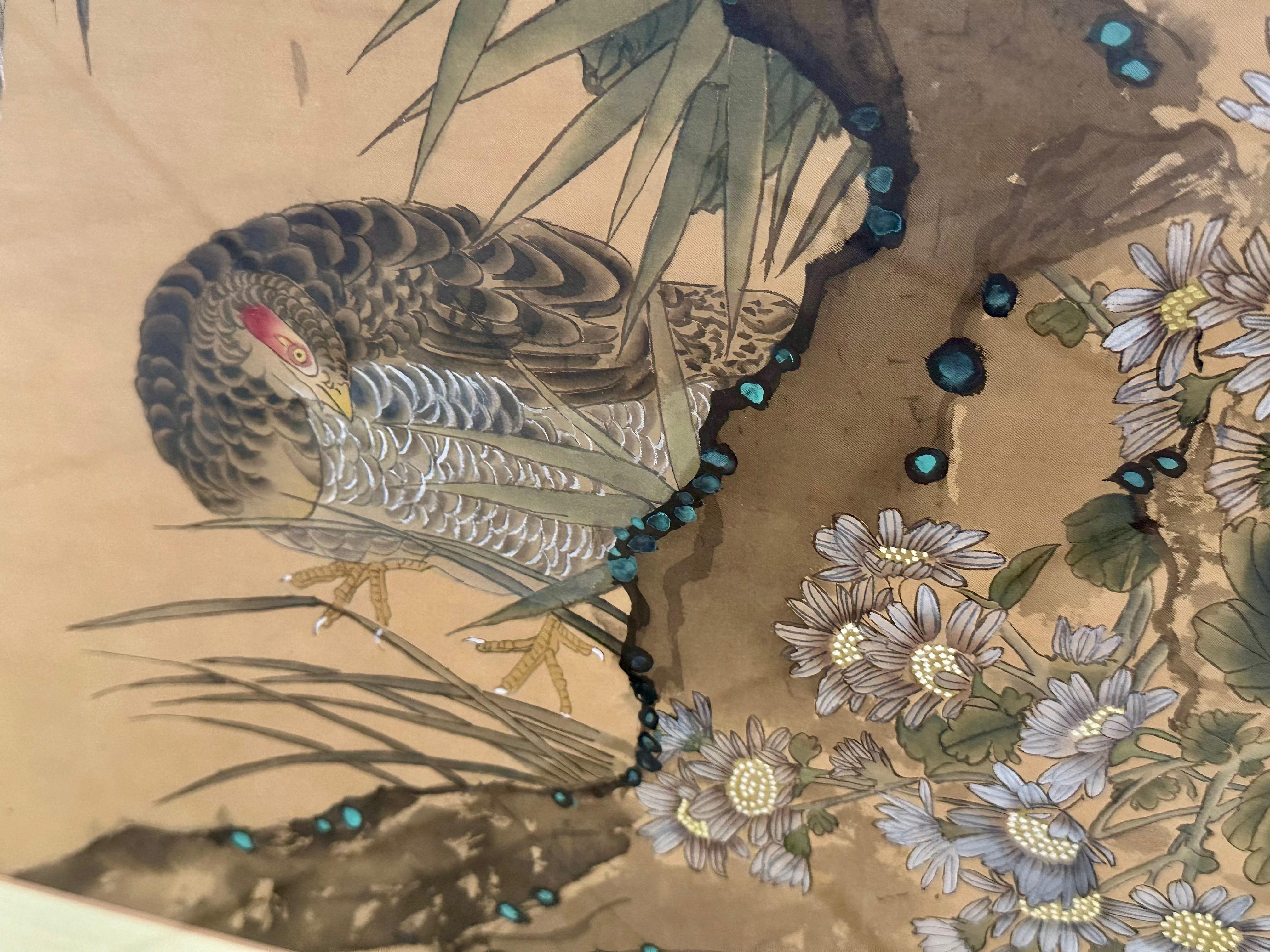 Pair Chinese Asian Silk Watercolor Framed Paintings For Sale 5