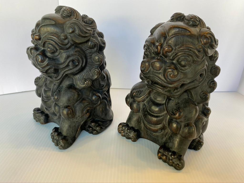 Chinese Export Pair of Chinese Bamboo Root Lions
