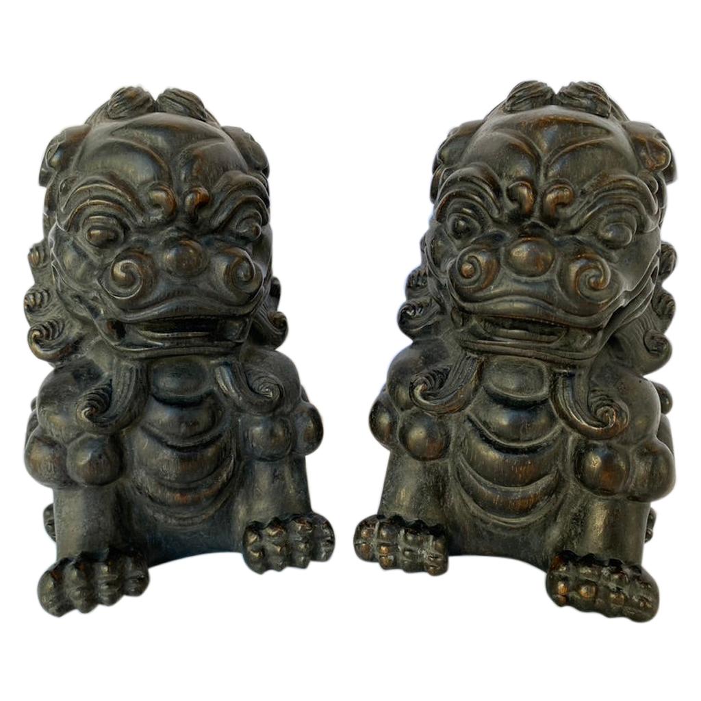 Pair of Chinese Bamboo Root Lions