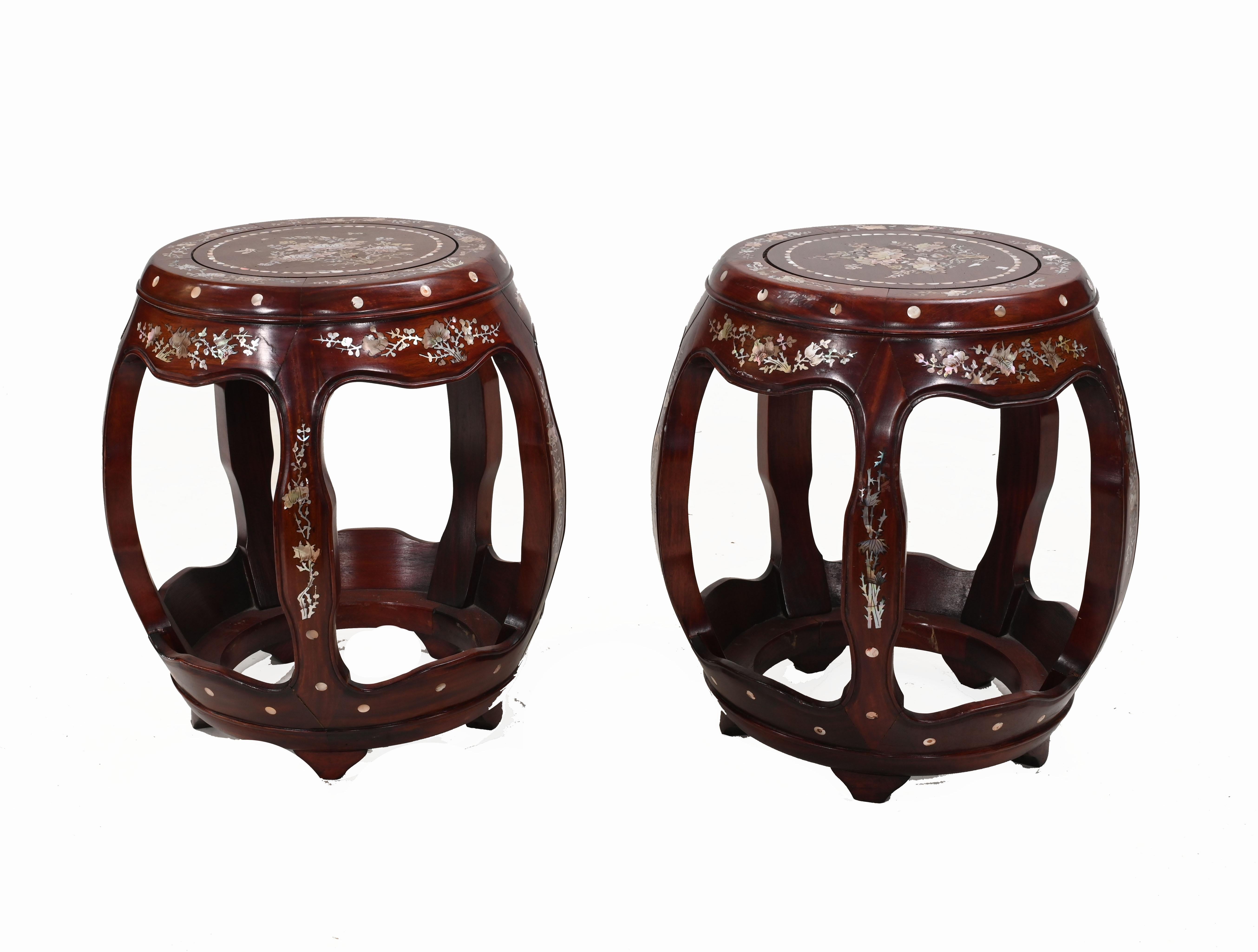 Pair Chinese Barrel Seats Pedestal Stand Tables 2
