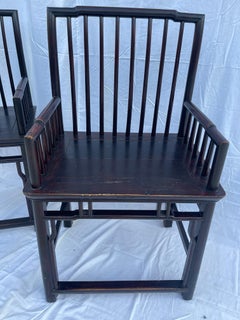Pair Chinese Black Ebonised Bamboo Chairs, Mid 19Th Century
