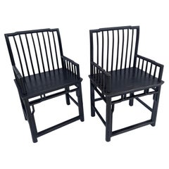 Pair Chinese Black Ebonised Bamboo Chairs, Mid 19Th Century