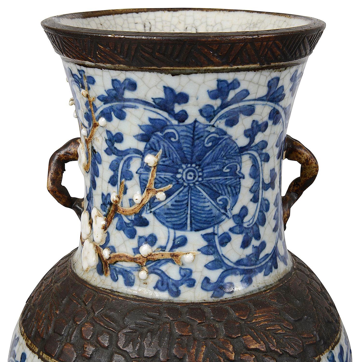 Chinese Export Pair Chinese Blue and White crackleware vases / lamps, 19th Century. For Sale