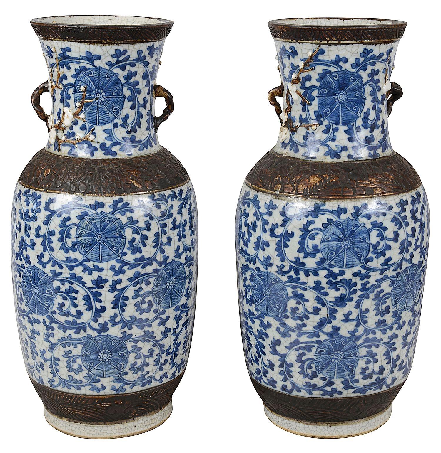 Pair Chinese Blue and White crackleware vases / lamps, 19th Century. For Sale 1