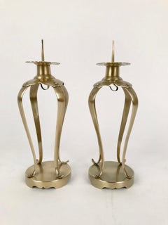 Paire de chandeliers japonais en laiton du 19ème siècle, période Meiji
