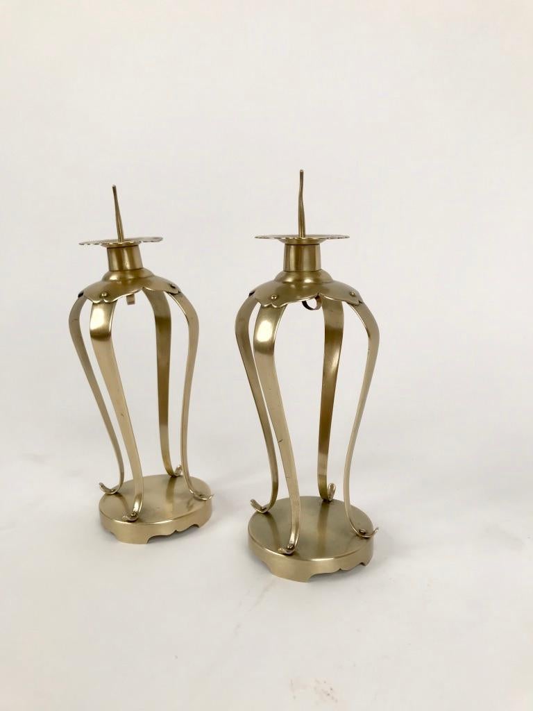 19th Century Pair of Japanese Brass Candlesticks For Sale