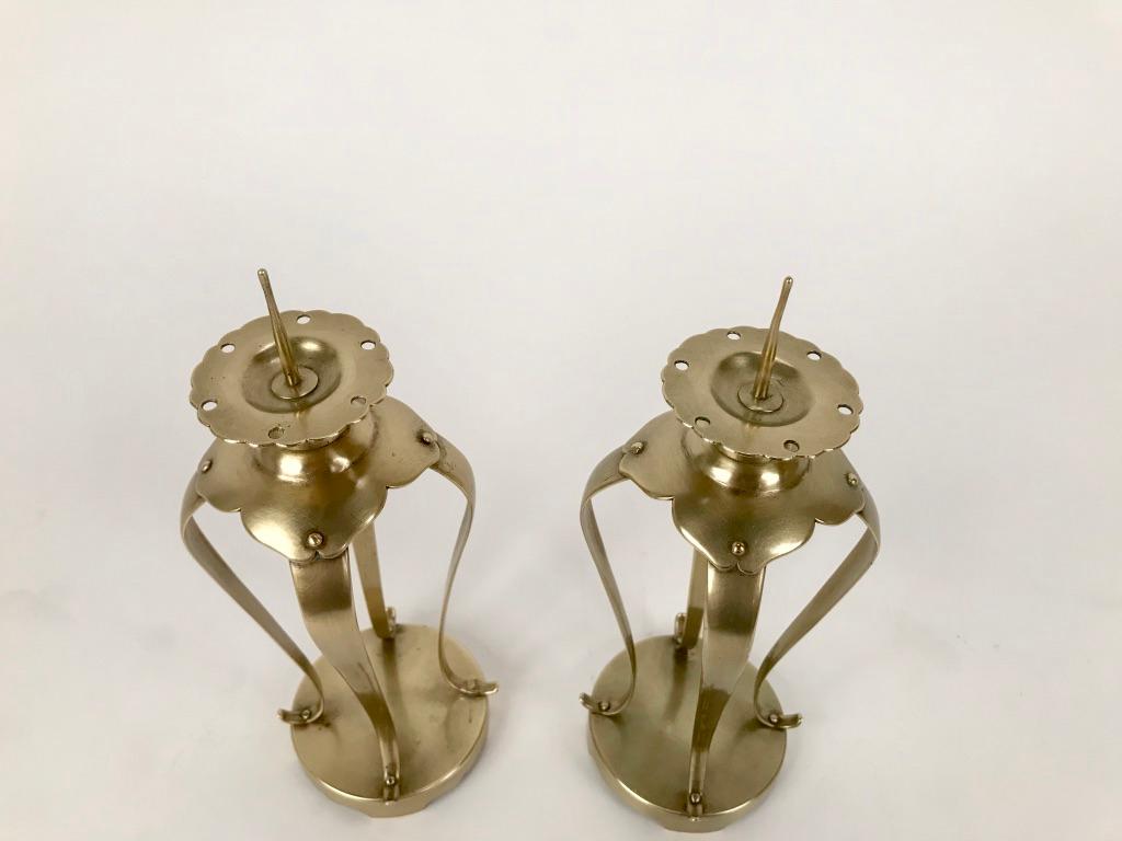 Pair of Japanese Brass Candlesticks For Sale 1