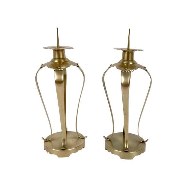 A Pair of Japanese Bronze Candlesticks For Sale at 1stDibs