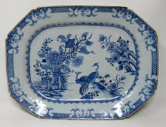 Chinese Canton Porcelain Blue White Plates Chargers Qianlong, 18th Century, Pair
