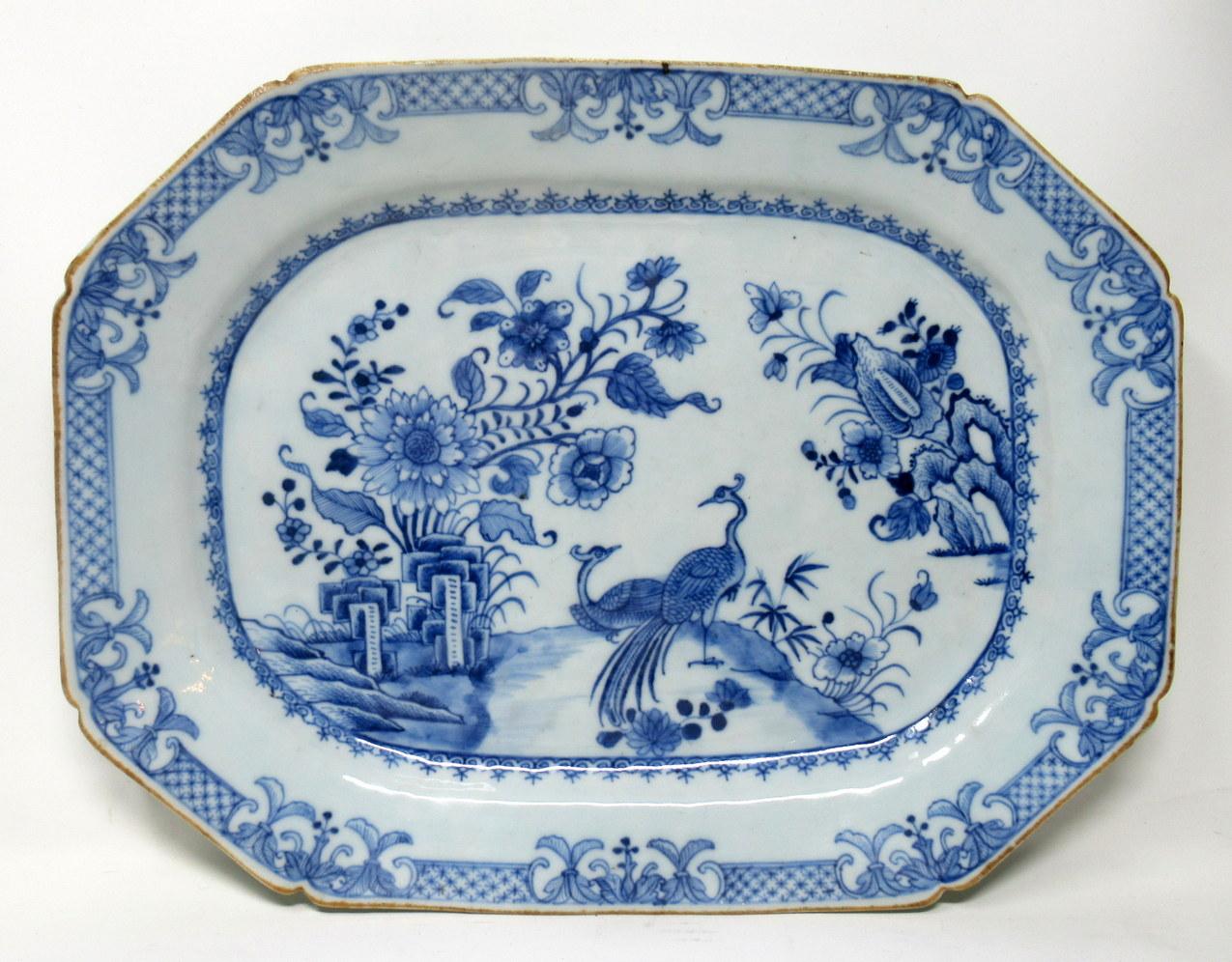 Chinese Export Chinese Canton Porcelain Blue White Plates Chargers Qianlong, 18th Century, Pair