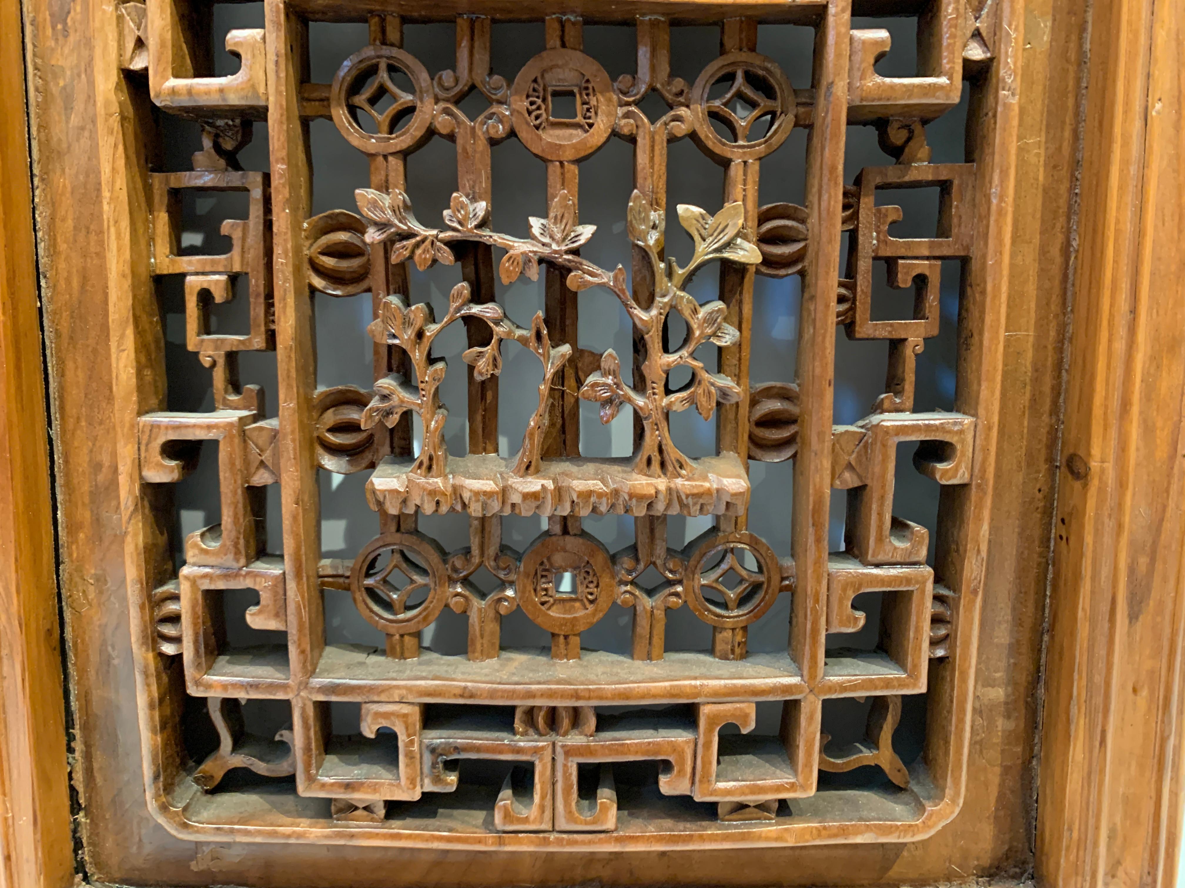 Joinery Chinese Carved and Pierced Window Panels, Qing Dynasty, Early 20th Century, Pair