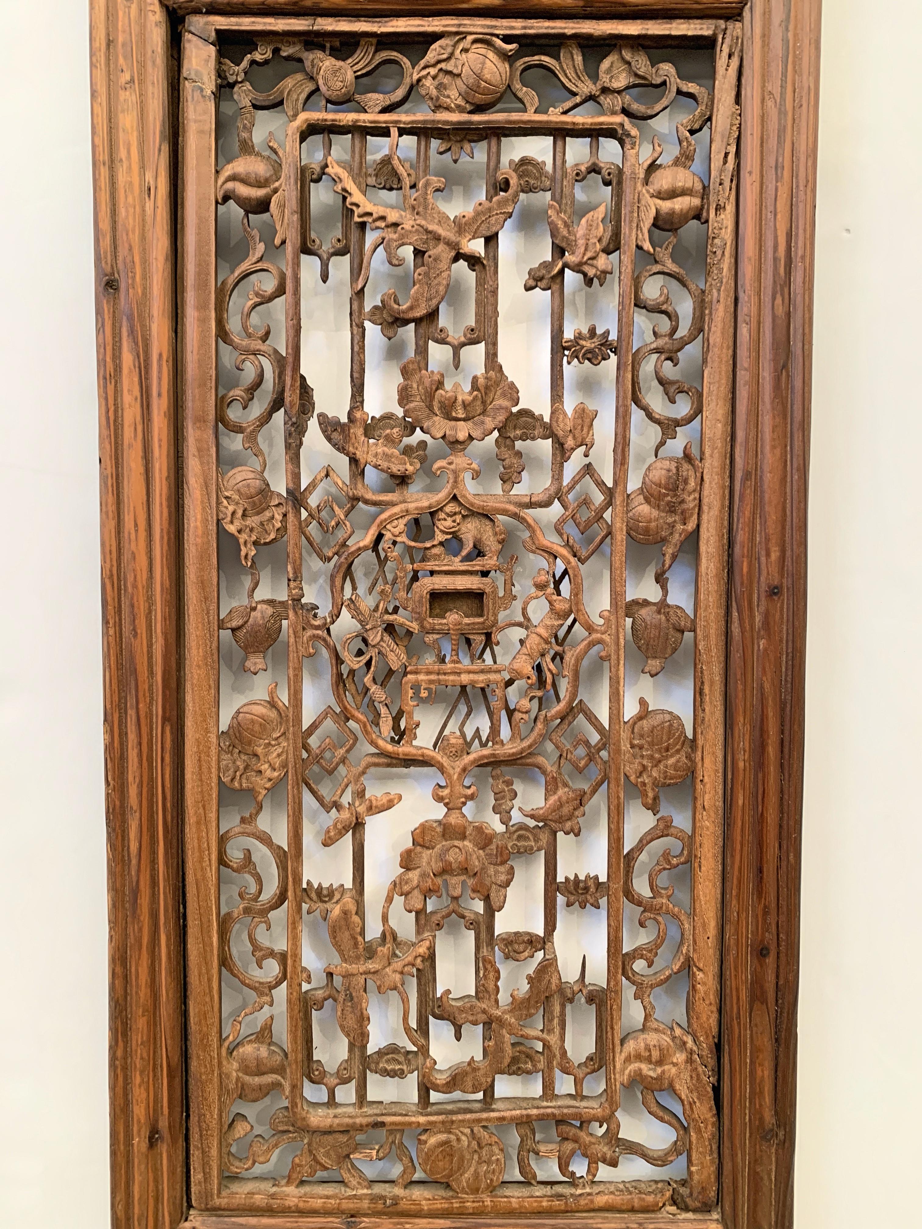 Pair Chinese Carved Hanging Window Panels, Qing Dynasty, 18th Century, China 3
