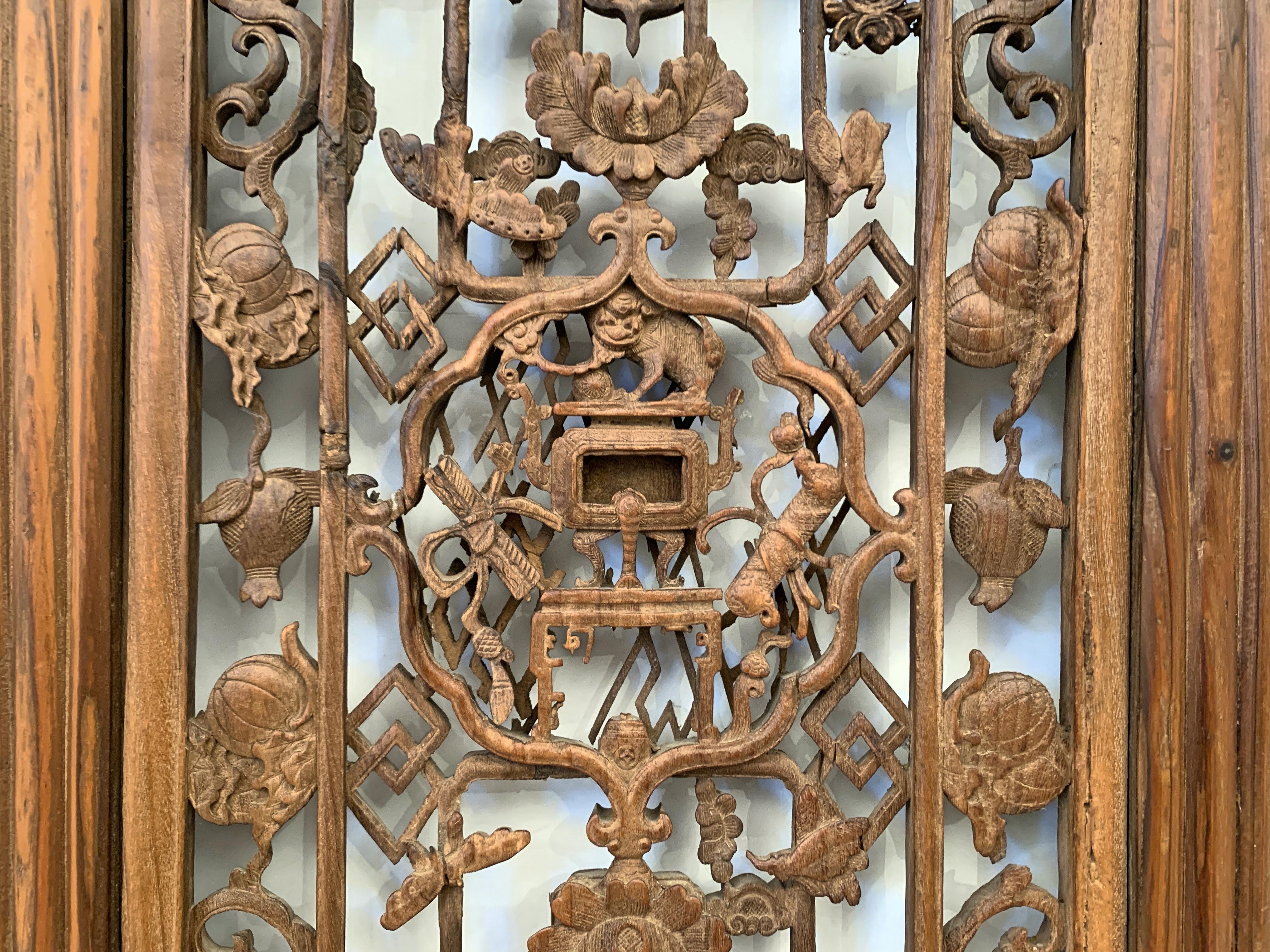 Pair Chinese Carved Hanging Window Panels, Qing Dynasty, 18th Century, China 5