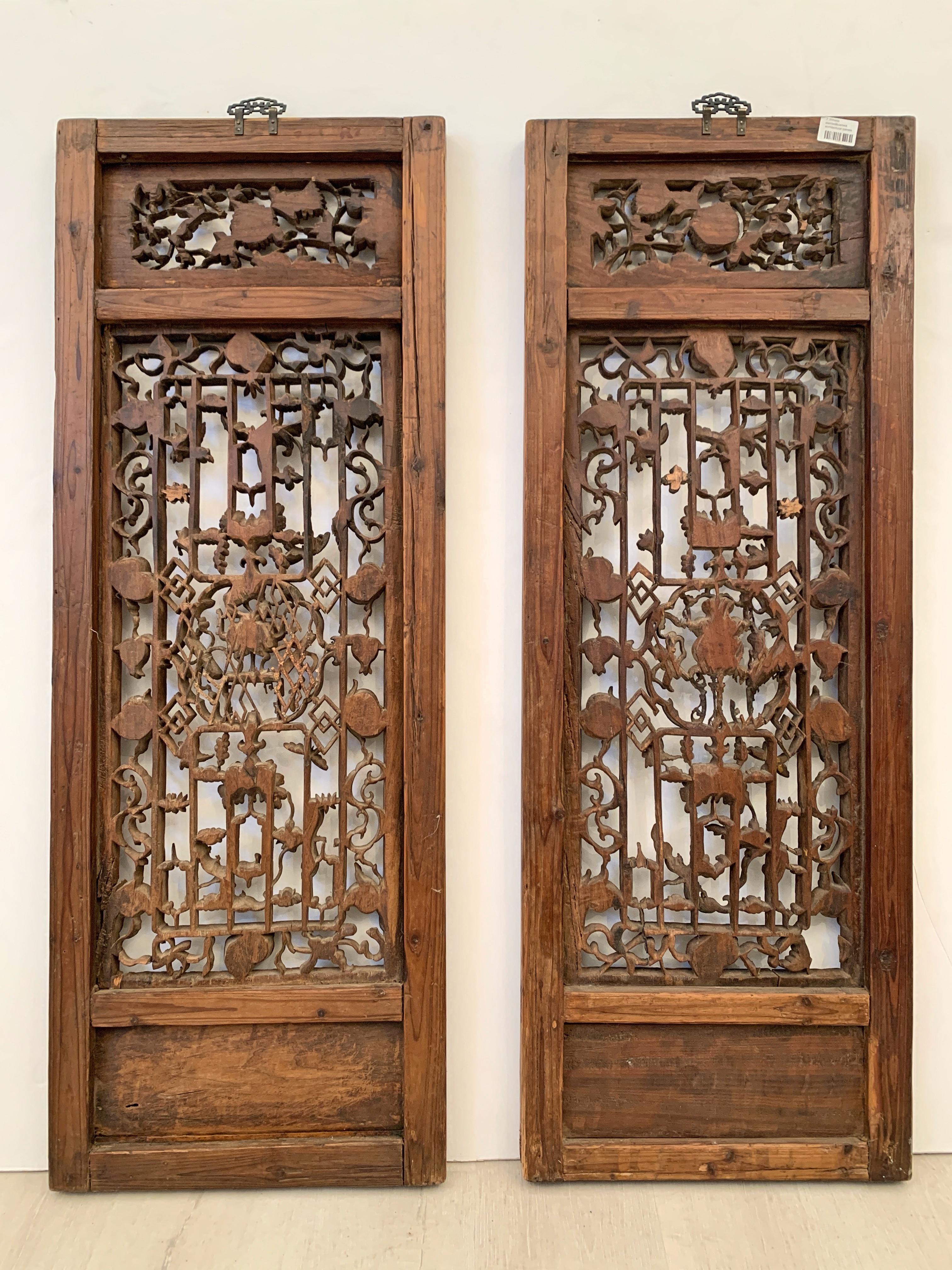 Pair Chinese Carved Hanging Window Panels, Qing Dynasty, 18th Century, China 9