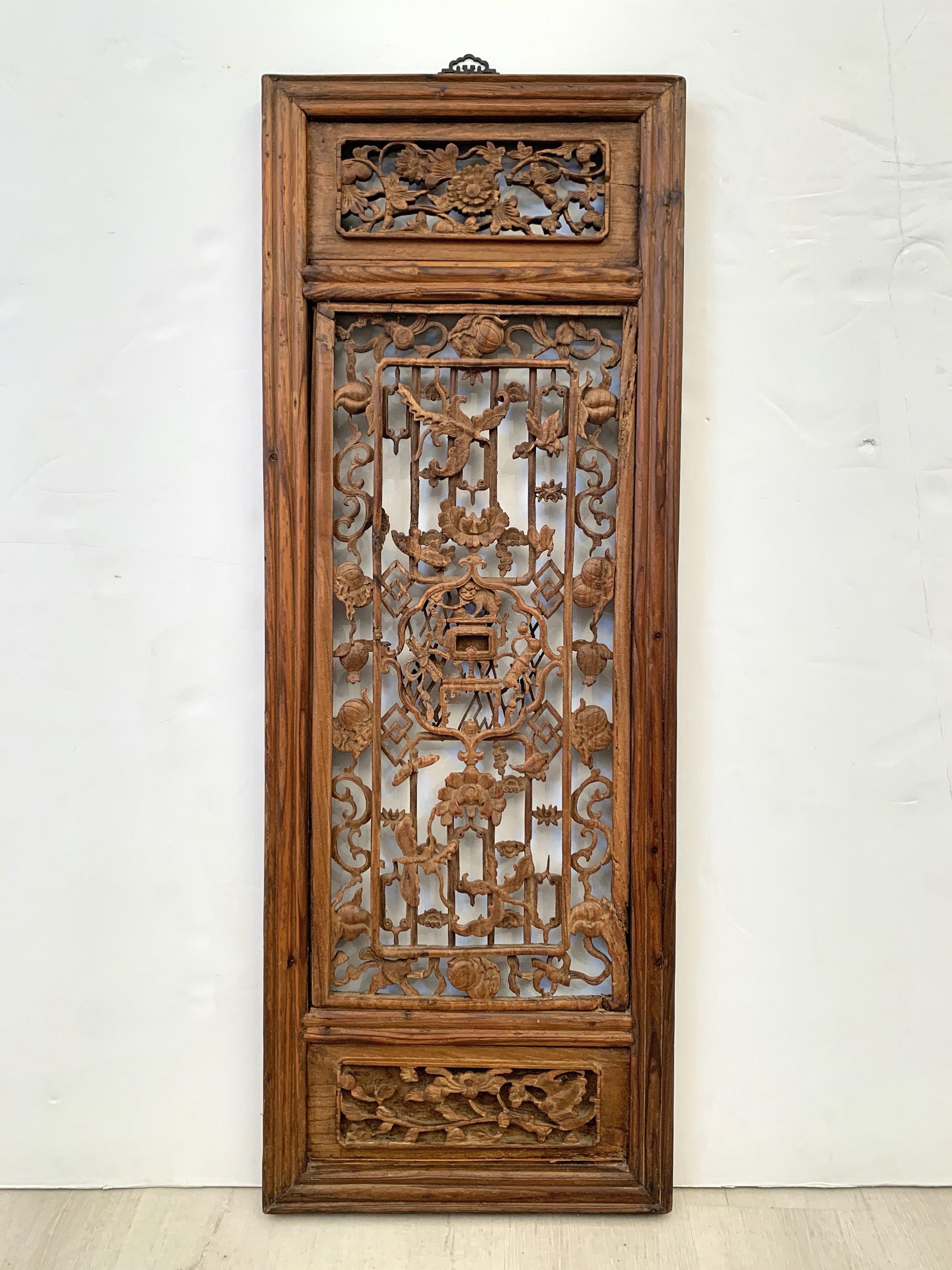 Pair Chinese Carved Hanging Window Panels, Qing Dynasty, 18th Century, China 1