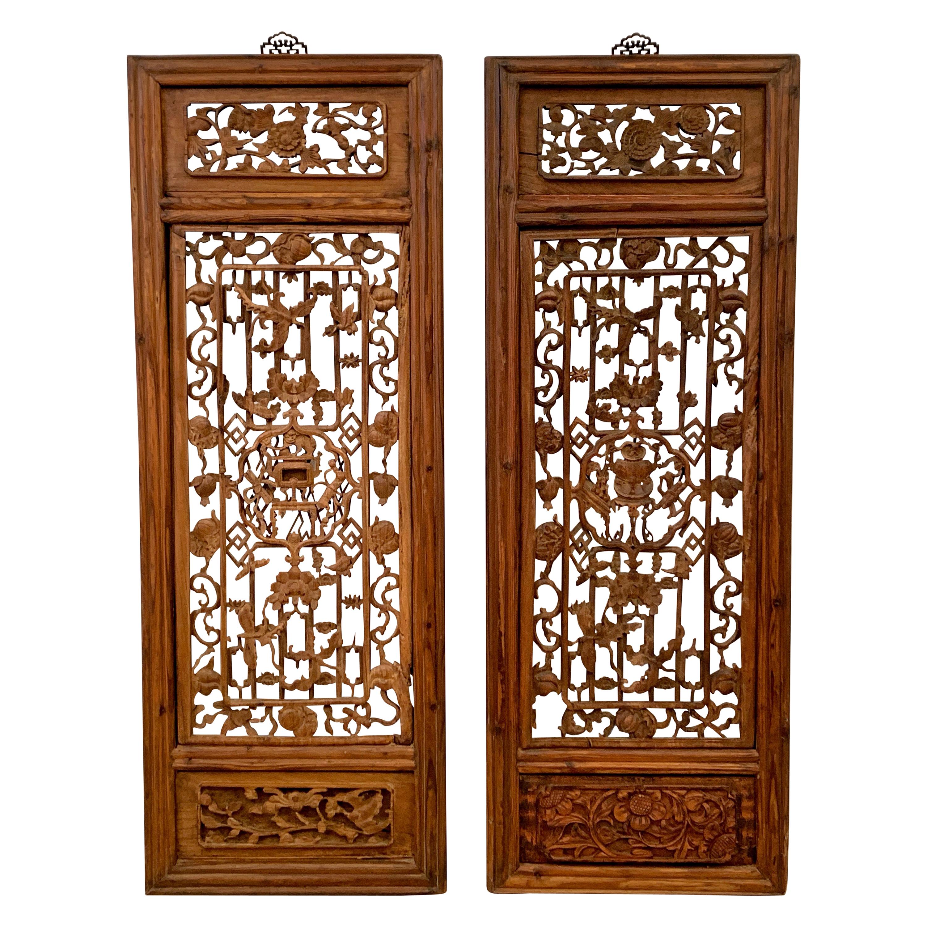 Pair Chinese Carved Hanging Window Panels, Qing Dynasty, 18th Century, China