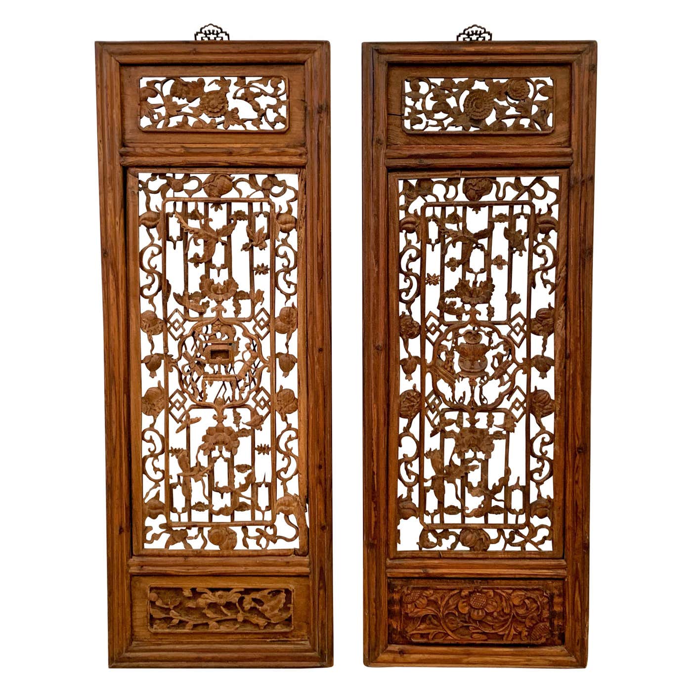 Pair Chinese Carved Hanging Window Panels, Qing Dynasty, 18th Century ...