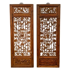 Pair Chinese Carved Hanging Window Panels, Qing Dynasty, 18th Century, China