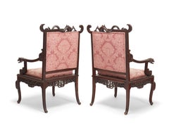 Pair Chinese Carved Hardwood Armchairs With Dragon Motive, Possibly 19 Century