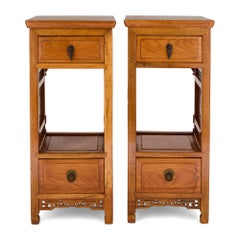 Pair Chinese Carved Hardwood Metal Pedestals Stands Tables