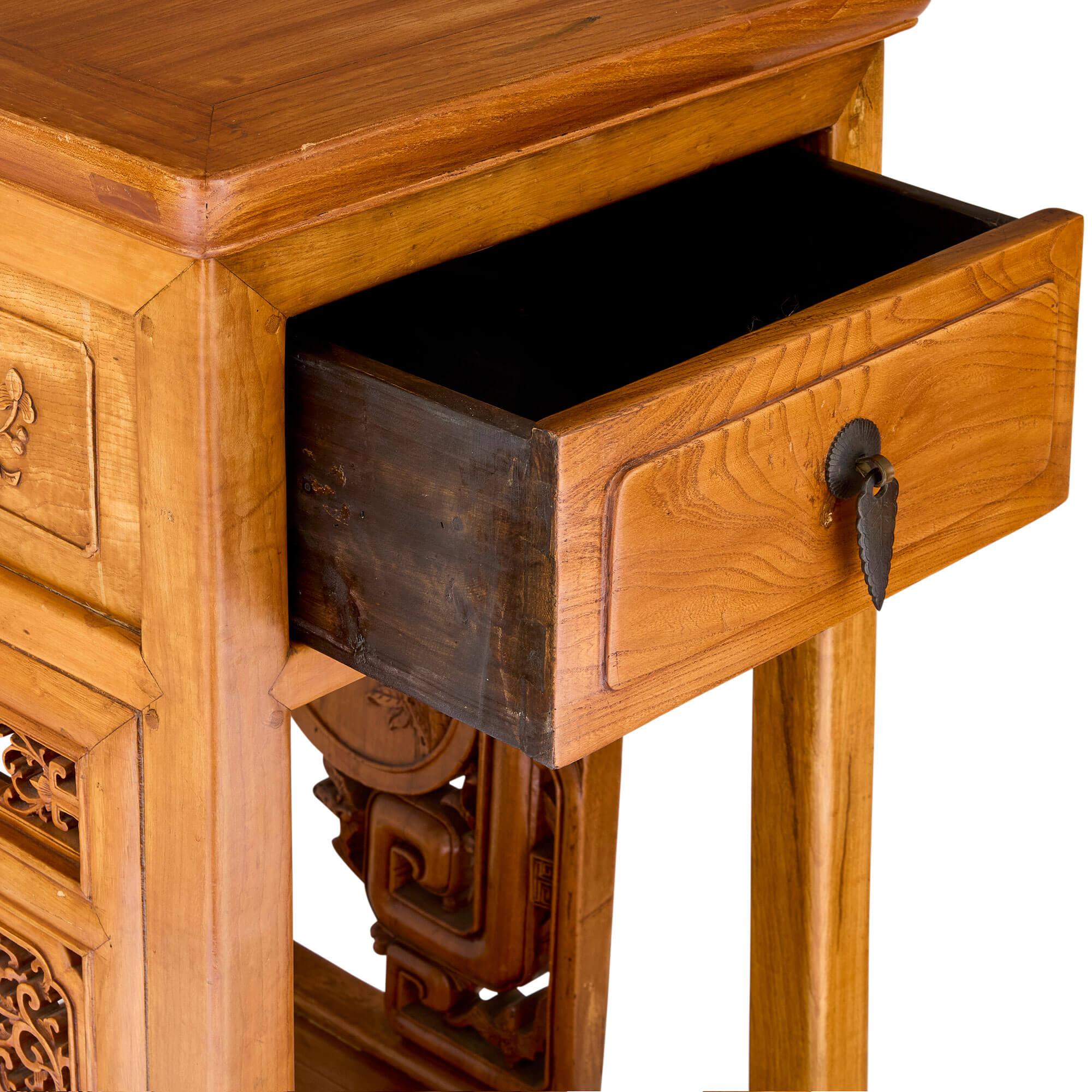 20th Century Pair Chinese Carved Hardwood Metal Pedestals Stands Tables For Sale