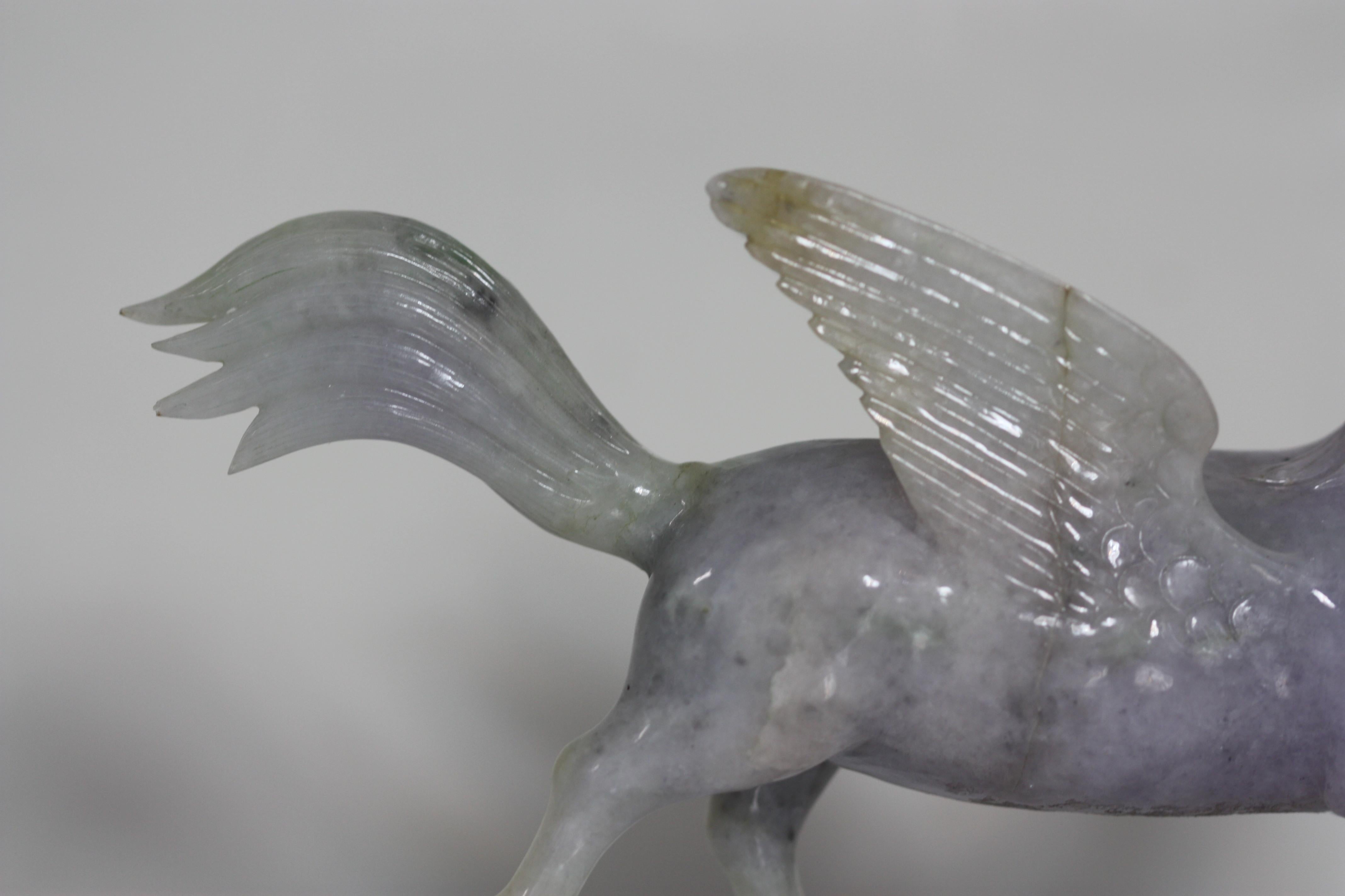 20th Century Pair of Chinese Carved Jade Winged Horses For Sale