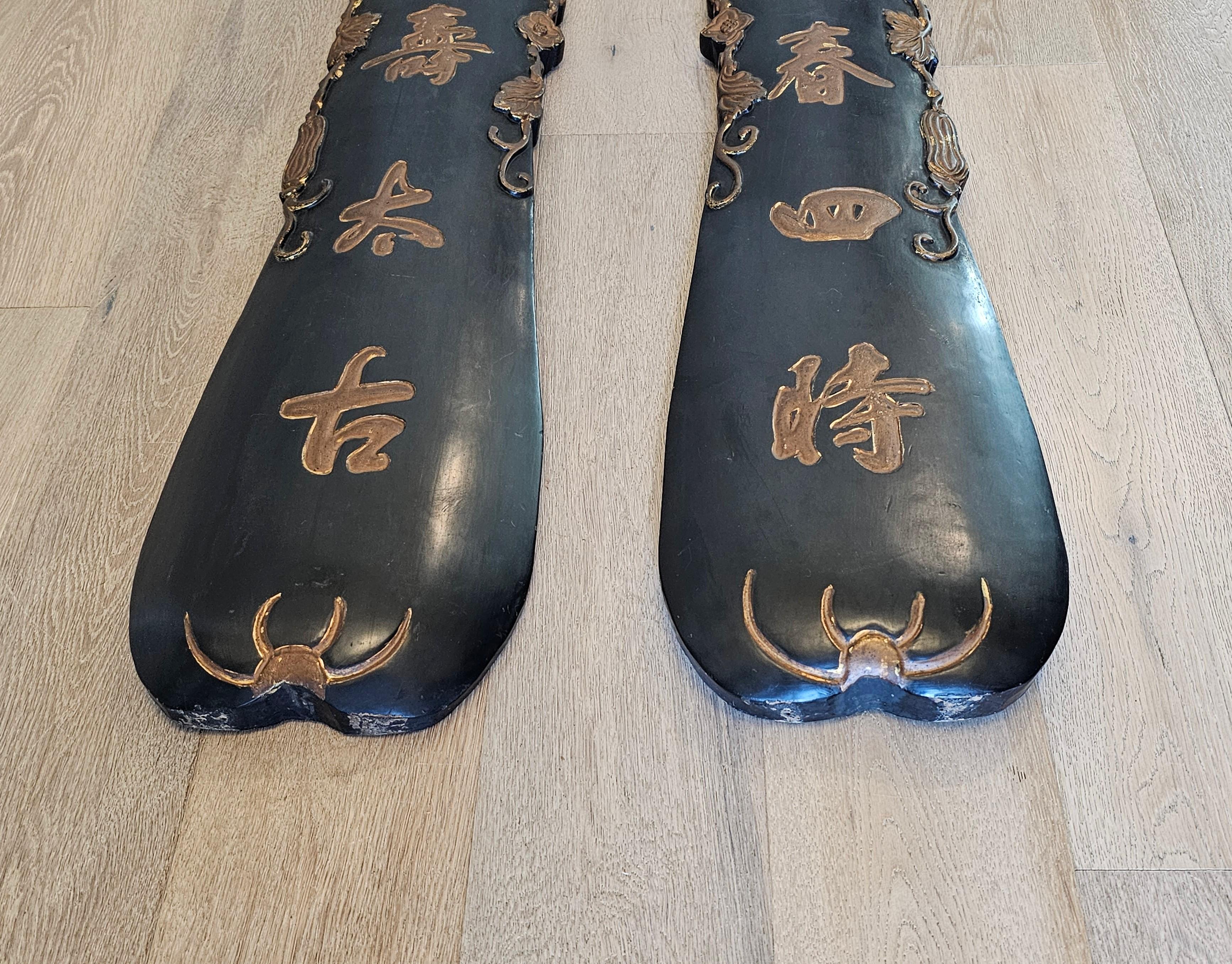 Pair Chinese Carved Painted Wood Sign Wall Hanging Panel Calligraphy Characters 12