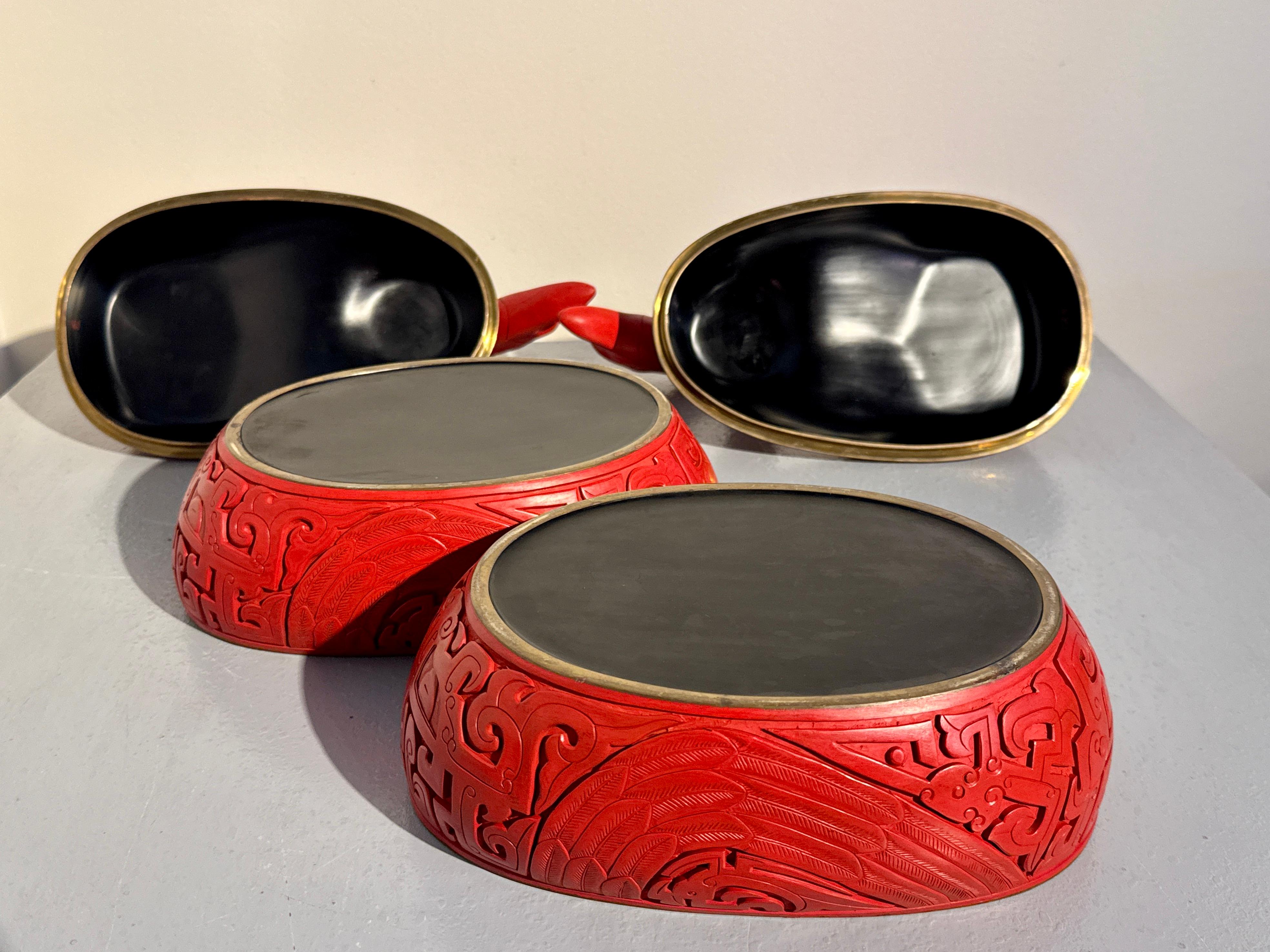 Pair Chinese Carved Red Lacquer Duck Form Boxes, Mid 20th Century, China 14
