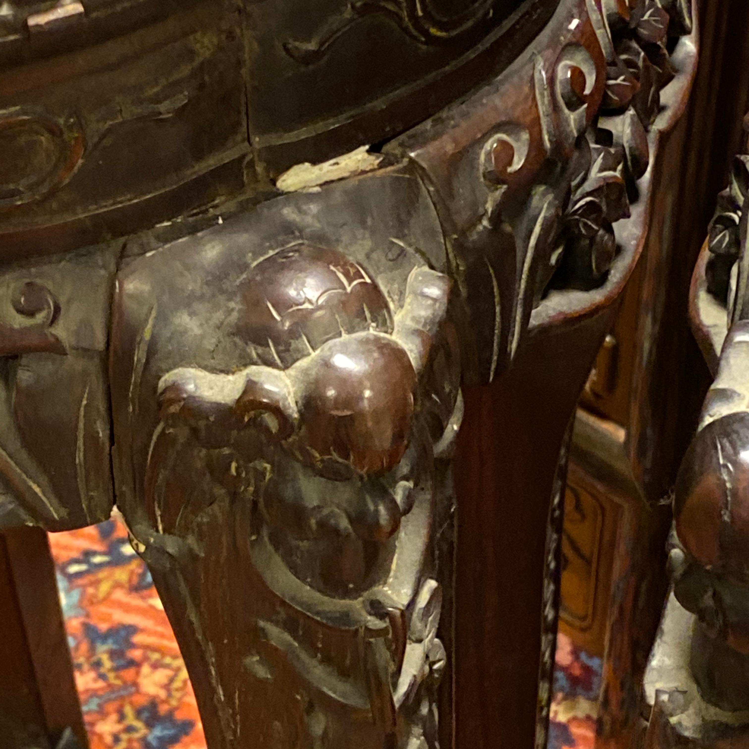 Pair of Chinese Carved Teak Wood and Marble Pedestals 2