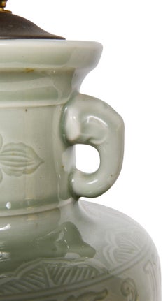 Pair Chinese Celadon Porcelain Vases / Lamps, circa 1900