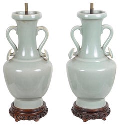 Pair of Chinese Celadon Porcelain Vases / Lamps, circa 1920