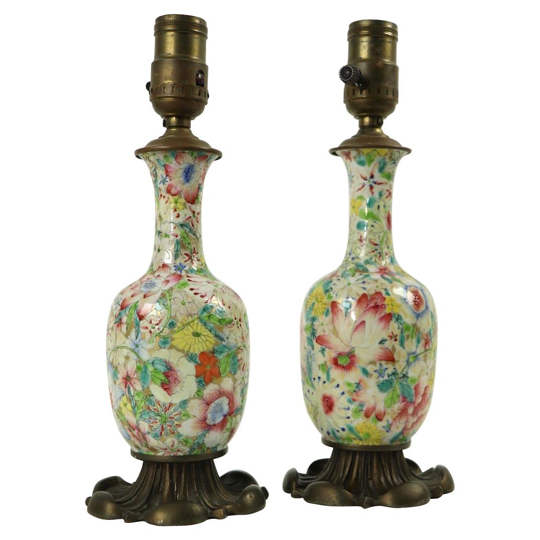 Pair of Chinese Ceramic Boudoir Lamps For Sale
