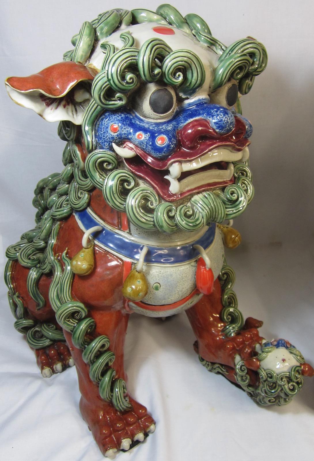 Hand-Crafted Pair Chinese Ceramic Foo Dogs
