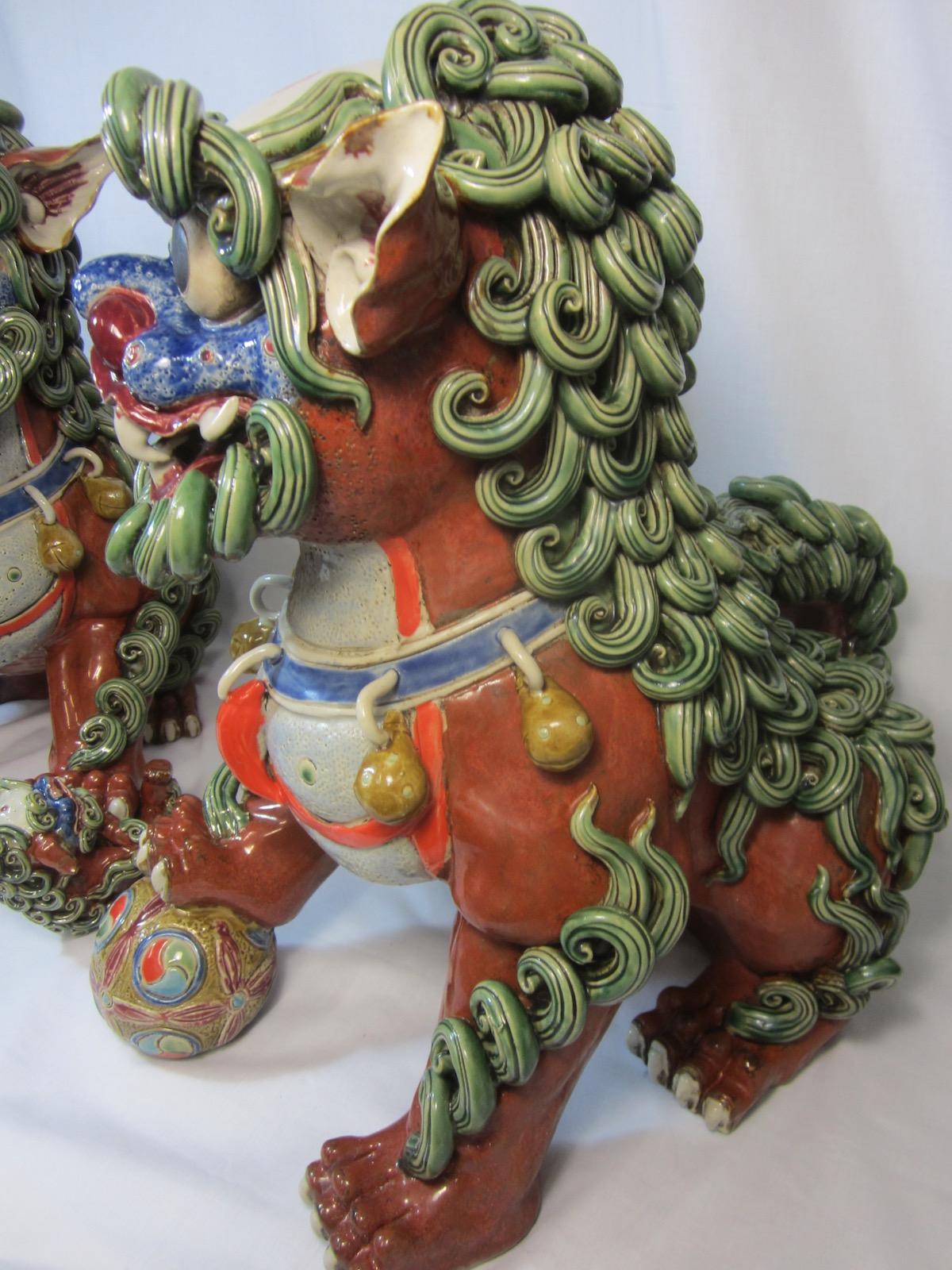 Late 20th Century Pair Chinese Ceramic Foo Dogs
