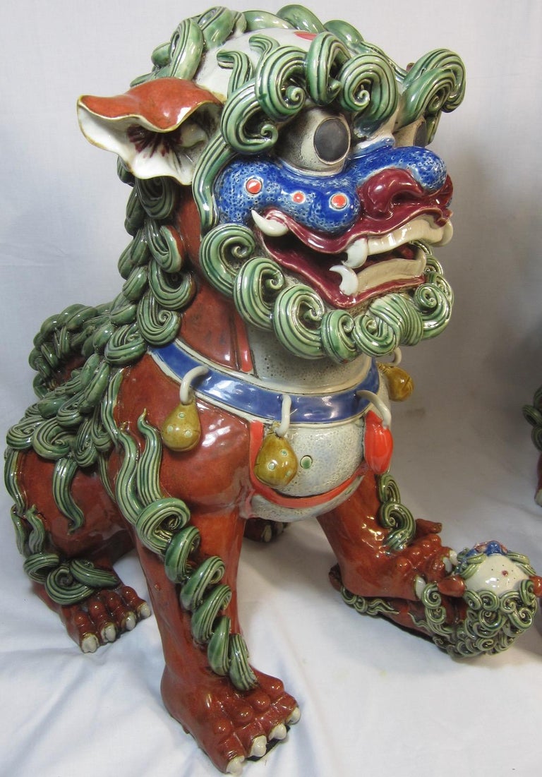 Pair Chinese Ceramic Foo Dogs at 1stDibs