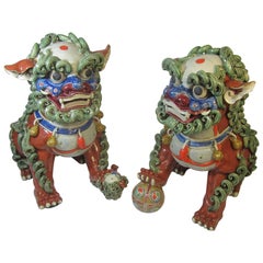 Retro Pair Chinese Ceramic Foo Dogs