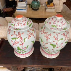 Pair Chinese Cherry Blossom Temple Jars