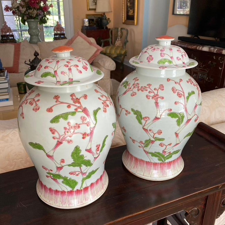 Pair Chinese Cherry Blossom Temple Jars For Sale at 1stDibs